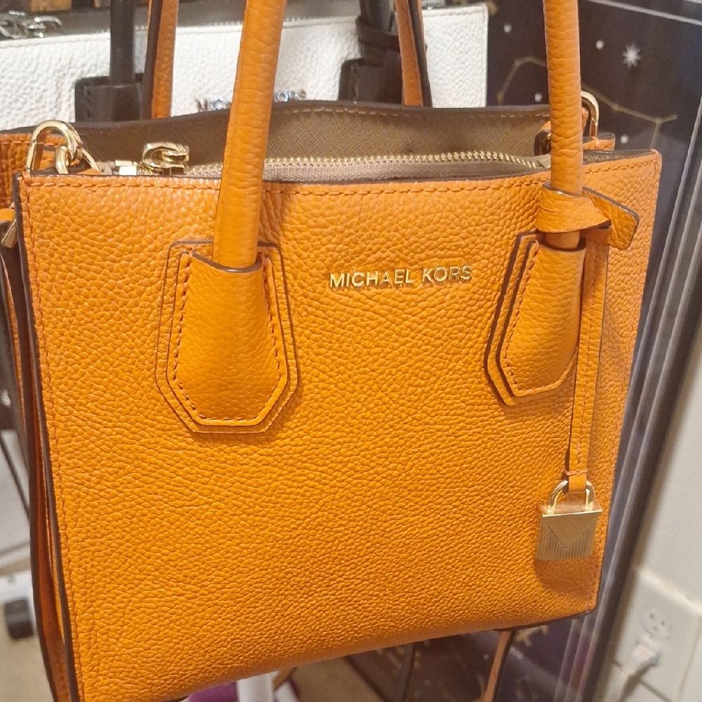 Michael Kors Orange Shoulder Bag with Pebbled Leather